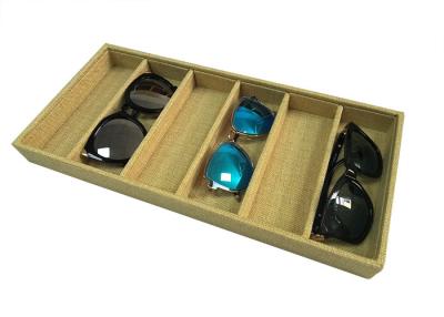 China Fabric Wood 6 Pairs of Sunglasses Display Storage Case Small Eyeglasses Tray for sale