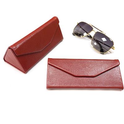 China Triangle Custom leather eyeglasses case Folding Eyewear sunglasses case for sale