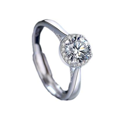 China One carat S925 simulation diamond moissanite ring open wedding ring CLASSIC sterling silver high quality female jewelry for sale