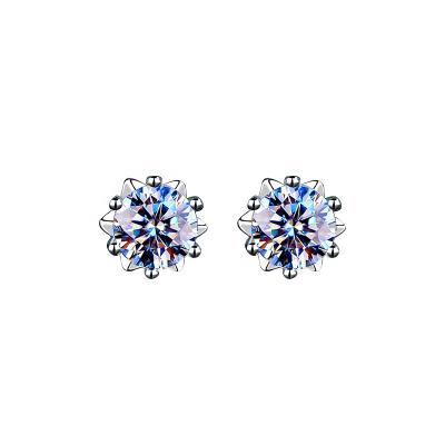 China One carat S925 sterling silver mossan diamond snowflake earrings CLASSIC high quality lightweight luxury female jewelry for sale