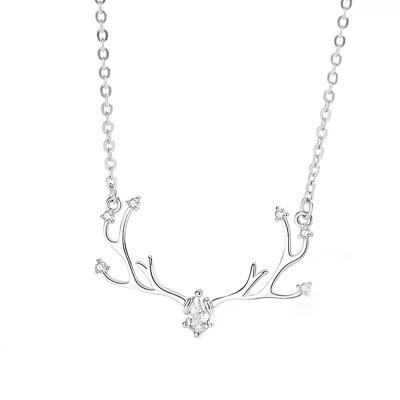 China S925 Sterling Silver High Quality One Clavicle Chain Jewelry Female Christmas Gift CLASSIC Antler Necklace Deer for sale