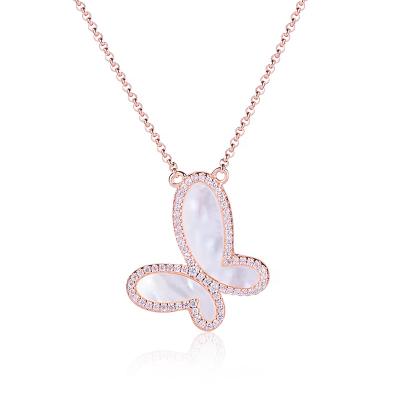 China CLASSIC High Quality S925 Gold Clavicle Chain Sterling Silver Pink White Butterfly Necklace Shell Female Jewelry for sale