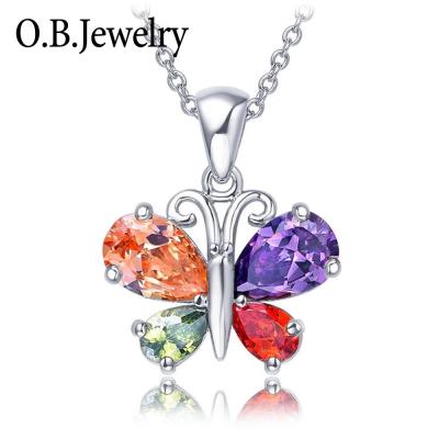 China Fast Delivery OB Jewelry 925 Sterling Silver Fine Pendant Jewelry Butterfly Shape Pendant With Four Color Stone for sale