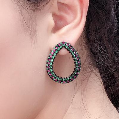 China Fast Delivery Fashion Colorful Brazil Earrings Luxury Jewelry Drop Shaped Zircon Stone Earrings For Women for sale