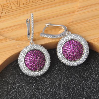 China FASHION Newest Jewelry Brazil 925 Sterling Silver Huggie Earring With Ruby Pink Stone Fashion Earrings For Women for sale