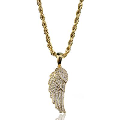 China Hiphop Fashion Charm Women Jewelry Angel Wings Pendant Necklace Gift Gold Silver Plated Iced Out Full CZ Necklace for sale