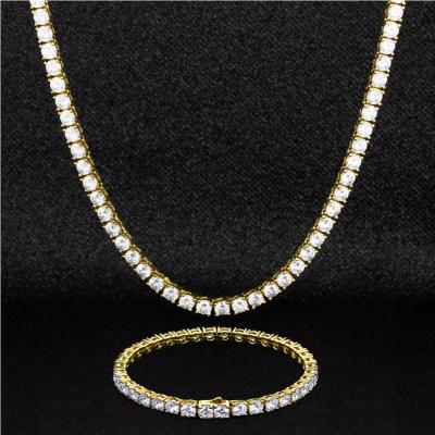 China Fast Delivery 4MM White Gold CZ Diamonds Tennis Plated Necklace Set Stainless Steel Jewelry Tennis Chain For Women for sale