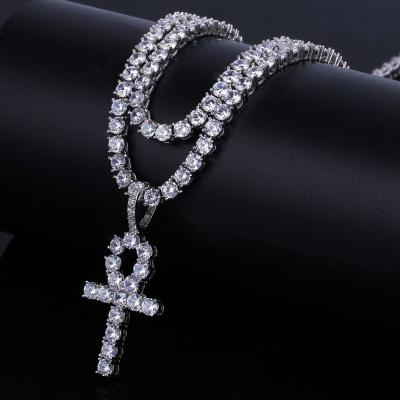 China Clear Zircon Ankh Cross Necklace Pendant Hiphop OB Jewelry-Brass Material AAA Necklace Pendant for sale