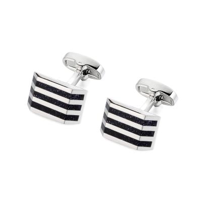 China Metal Sand Blue Men's Jewelry Cufflinks Silver Color Stripe Stone Cuff Links Wholesale Retail Fast Delivery/In Stock for sale