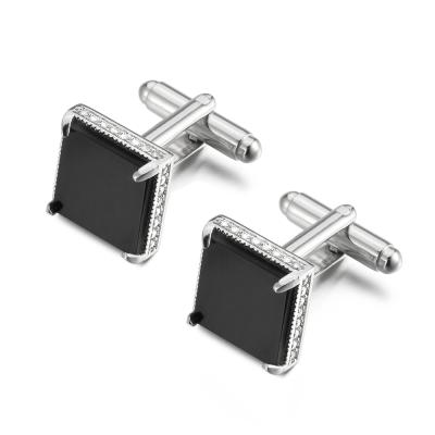 China Fast Delivery/In OB Small Stock Men's Jewelry Quality Clear Zircon Jewelry Square Black Agate Cufflinks Wholesale for sale