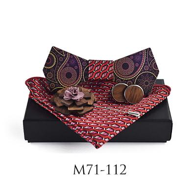 China Jewel-Plus New Paisley Quick Outdoor Printing Casual Bow Tie Set Wooden Wedding Shirt Bowtie Brooch Pin Square Maker OB for sale