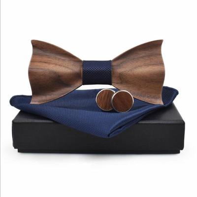 China OB's Best Jewelry-The Striped Selling Men's Retail Wooden Jewelry Handmade Wooden Cufflinks With Box Bow Tie Gift Set For Men for sale