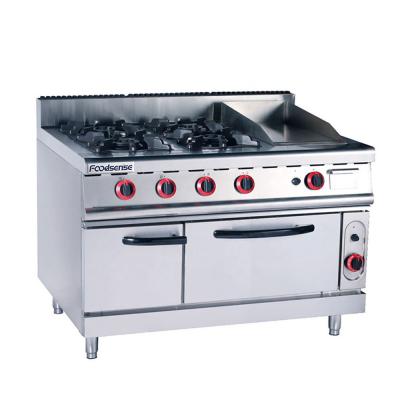 China Professional Stainless Steel Commercial Kitchen 4 Burner Gas Stove &griddle With Gas Oven Prices for sale