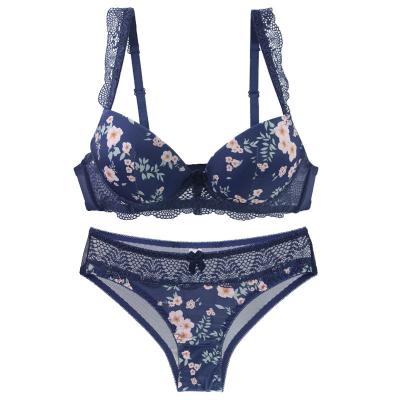 China Amazon Hot-selling Breathable Bra Set For Women Plus Size Sexy Lace Print Underwired Push Up Bra And Panty Sets for sale