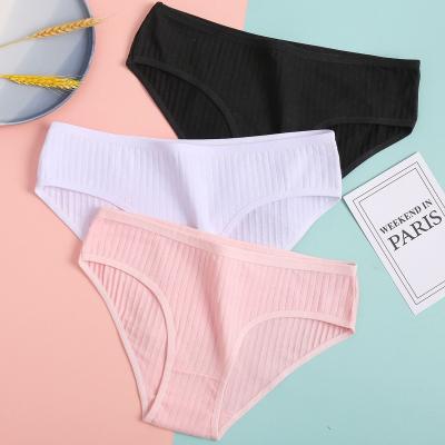 China 2022 Striped Cotton Girls Teen Panties Breathable Soft Solid Briefs Low Waist Womens Underwear for sale