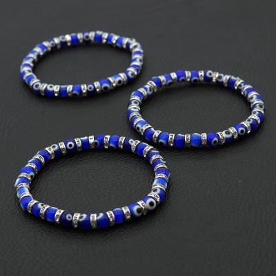 China Nickel Free New Arrival Lead Free Beaded Bangle Crystal Blue Evil Eyes 6 Mm Eyes CZ Turkish Zircon Elastic Bracelet for sale