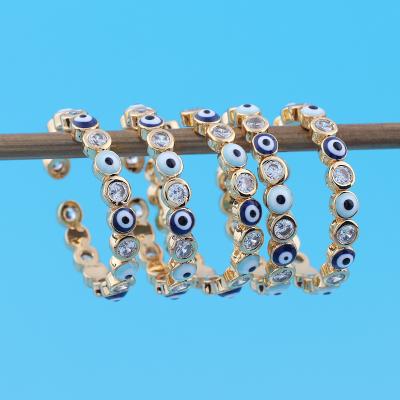 China Lucky Jewelry Oil Drop Crystal Lead Free Turkish Rings Nickel Zircon Devil Evil Eyes Stackable Open Eye Rings for sale