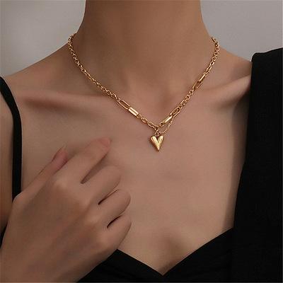 China CLASSIC Fashionable Titanium Steel Heart Link Chain Stainless Steel Simple Design Choker Pendant Necklace for sale