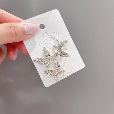 China Full Zircon Butterfly Stud Earrings Diamond Three Butterfly Cuff Earring CZ Lead Free Nickel Free Hot Sale for sale