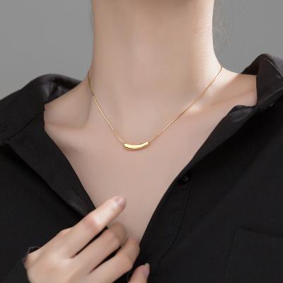 China Fashion 925 Nickel Free Korean Silver Snake Chain Lead Free Geometric Bean Pendant Necklace Geometric Necklace for sale