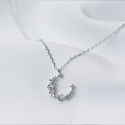 China Jewelry S925 Diamond Moon Necklace Sterling Silver CZ Nickel Free Elegant Zircon Moon Irregular Necklace Lead Free for sale