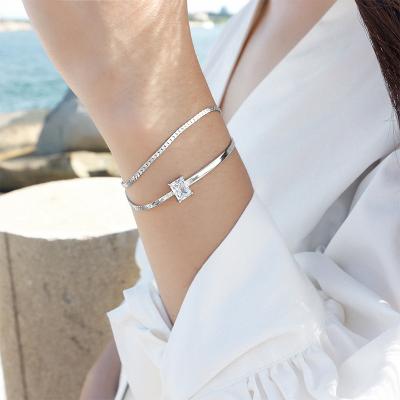 China Nickel Free Double Layer Lead Free Simple Minimalist Fashion Chain Bracelet S925 Sterling Silver Diamond Bracelet Crystal Cuban Link for sale