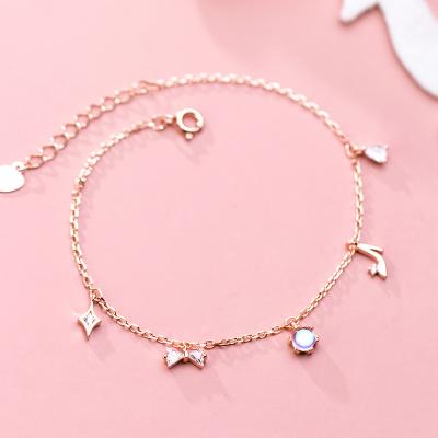 China Free Korean Rhinestone Crystal High Heel Bowknot Fashion Bangle Bracelet S925 Sterling Silver Triangle Cubic Zircon Lead Free Nickel For Women for sale