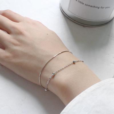 China Nickel Free Lead Free Simple Fashion S925 Sterling Silver Beaded Chain Bracelet Double Layer Beaded Snake Chain Bone Chain Bracelet for sale