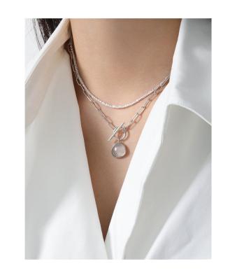 China Lead Free Lead Free Korea S925 OT Buckle Link Chain Necklace 18k Silver Gold Plated Crystal Pendant Necklace Clear Natural for sale