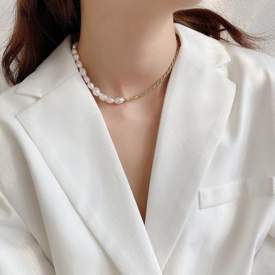 China New Arrival 925 Sterling Silver Lead Free Necklace Rope Chain Pearl Irregular Nickel Bead Clavicle Necklace For Lady for sale