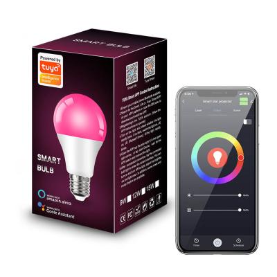 China 9W A60 LED Tuya Music Wifi Smart Light Bulb APP Controls RGB Bulb Color Change E27 B22 LED Bulb for sale