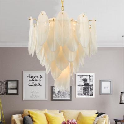 China AC 220V ± 10% Support Dimmer Glass Leaves Chandelier 3D Printed Pattern for Home Decor for sale