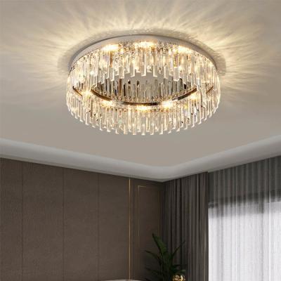 China Ceiling Light for Living Room LED Stainless Steel Crystal Lamp Tricolour Chandelier Rectangle Crystal Remote Control Villas for sale