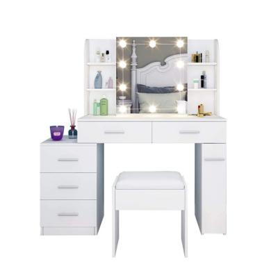 China (Other) Storage Adjustable White Dressing Table Led Dressing Table With Mirror And Stool Bedroom Furniture for sale