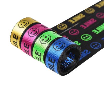 China Non-elastic smiling face jacquard webbing underwear garment colorful nylon jacquard strap high tenacity new style for sale