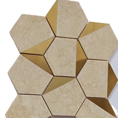 China Parquet Century Mosaic Polished Marble Mosaic Slab Marble And Brass Inlay Hexagon Mosaic With Brass Collection for sale