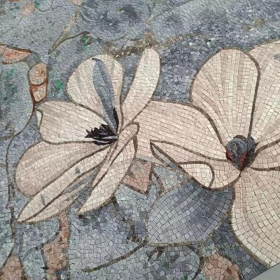 China Parquet Hand Cut Art Slab Glass Murals in Mosaic Flower Wall Mural Slab for Kitchen Bathroom for sale