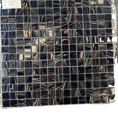 China Cheap gold line swimming pool blue square glass mosaic parquet slab for sale