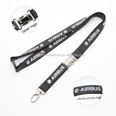 China Promotional gifts high quality AIRBUS carbon lanyard,Boeing silicone printing lanyard with laser logo on the buckle for sale