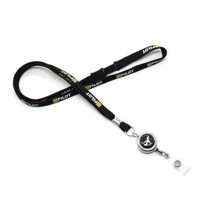 China Custom Polyester Aviation Pilot Lanyard Black Lanyard With Retractable Badge Holder No Min Order for sale