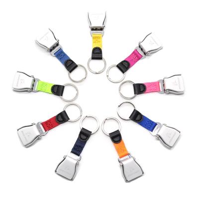 China Promotional Gift For Custom Aviation Logo Boeing Airplane Seat Belt Key Chain With Matte Buckle for sale