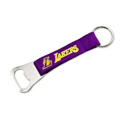 China Promotional Gifts Los Angeles Lakers Bottle Opener Lanyard Key Ring, NBA Bottle Opener Key Ring no min order for sale