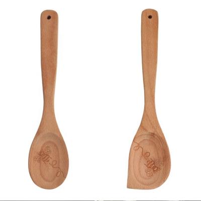 China Sustainable 2 Pieces Wooden Salad Spoon Beech Set Utensil Set Wooden Spoon Salad for sale