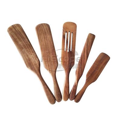 China Sustainable Wooden Kitchen Accessories Spurtles Kitchen Tool Kit Teak Wood Spurtle Set for sale