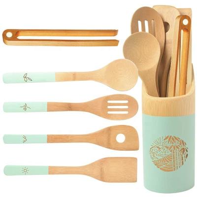 China Sustainable Wood Cooking Spoon Set Kitchen Accessories Bamboo Utensil Set for sale