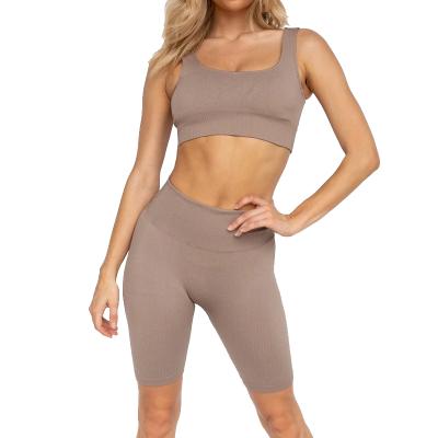 China Wholesale Soft Solid Color Women's Casual Style Activewear Tank Top Solid Color Breathable Shorts And Sports Bra Set for sale