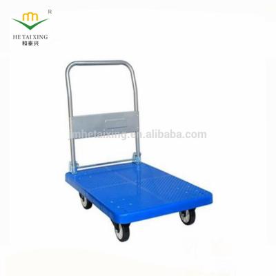 China Tools Durable Plastic Flatbed Tool Trolley With PP Loading Platform And Foldable Handle for sale