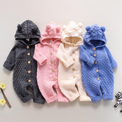 China Newborn 100% Cotton Hooded Knitted Jumpsuit New Autumn Baby Clothes Baby Boy Clothes Baby Boy Romper for sale