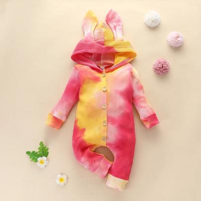 China Cute And Fashion Long Sleeve Baby Bunny Romper Tie Dyed Cotton Jumpsuit Knit Baby Clothes Newborn Baby Rompers for sale