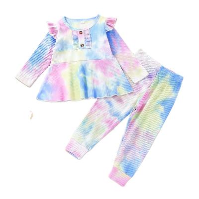 China Cute And Fashion Soft Dye Link Baby Clothes With Ruffle Cheap Kids Dress Sets With Pants 1-6 Years Old Kids Clothing for sale